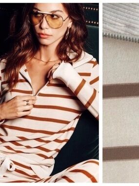 Chaser Quarter Zip Cream Brown Stripe Sweater Medium